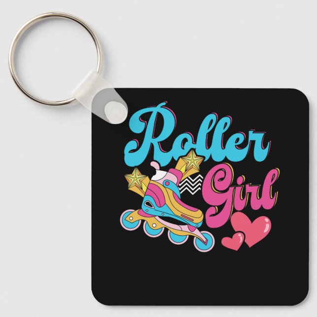 Roller Girl Skate Retro 70s 80s Rolling Skates Ska Key Ring (Front)