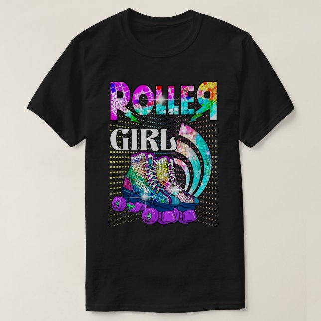 Roller Girl Skater Skating Retro 70s 80s Disco  T-Shirt (Design Front)
