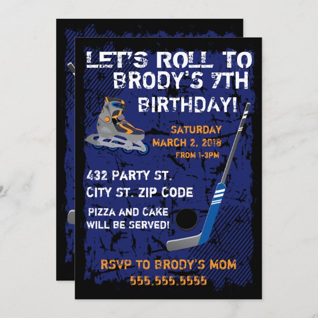 Roller Hockey Birthday, 5x7 Invitation (Front/Back)