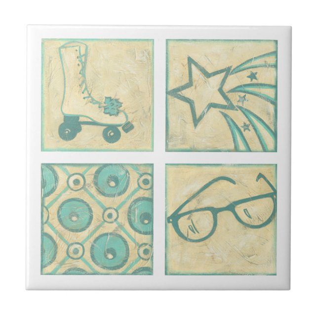 Roller Rink Woodblock Drawing by Chariklia Zarris Tile (Front)