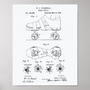 Roller Skate 1879 Patent Art White Paper Poster