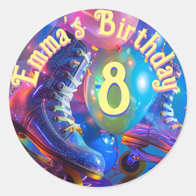 Roller Skate Birthday Party Classic Round Sticker (Front)