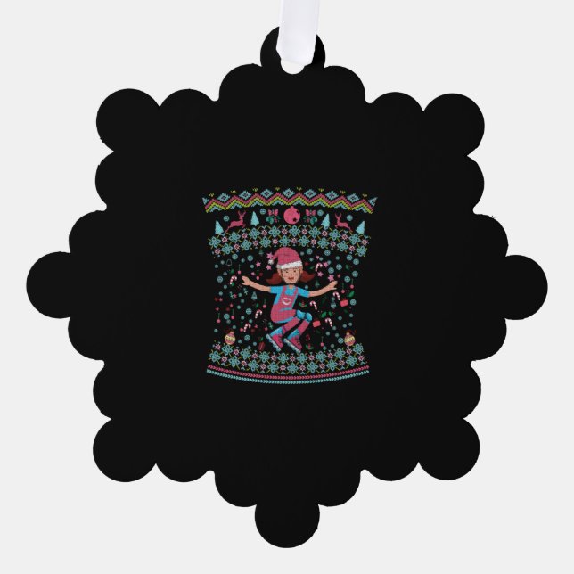 Roller Skate Christmas Girl Tree Decoration Card (Front)