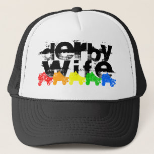 roller skate derby wife grunge rainbow trucker hat