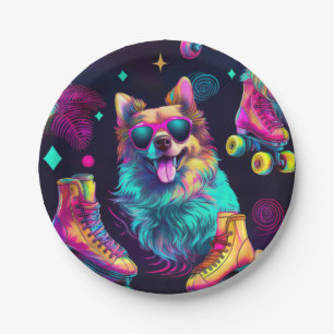 Roller Skate Disco Dog Paper Plate