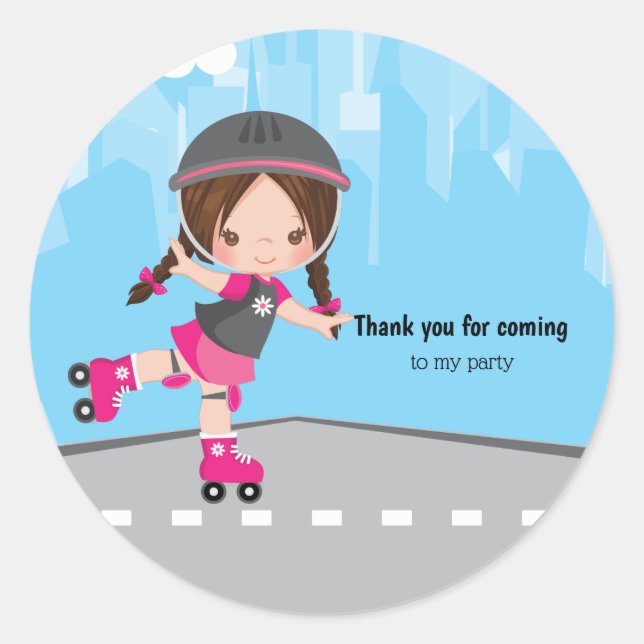 Roller skate girl classic round sticker (Front)