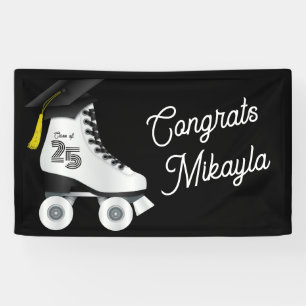 Roller Skate Graduation Party Skating Rink Black Banner