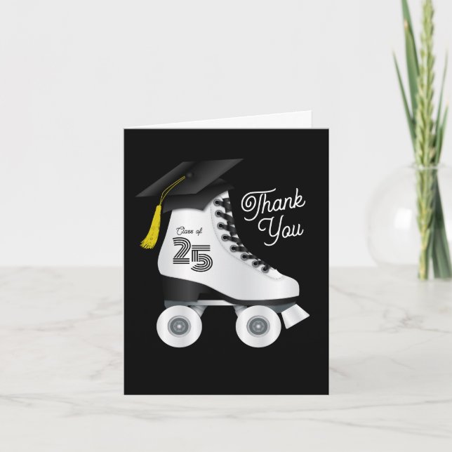 Roller Skate Graduation Party Skating Rink Black Invitation (Front)