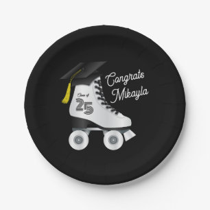 Roller Skate Graduation Party Skating Rink Black Paper Plate