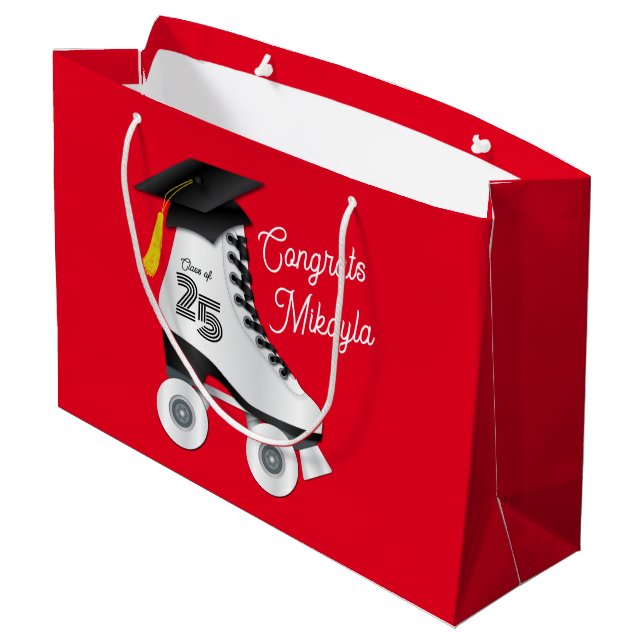 Roller Skate Graduation Party Skating Rink Red Large Gift Bag (Back Angled)