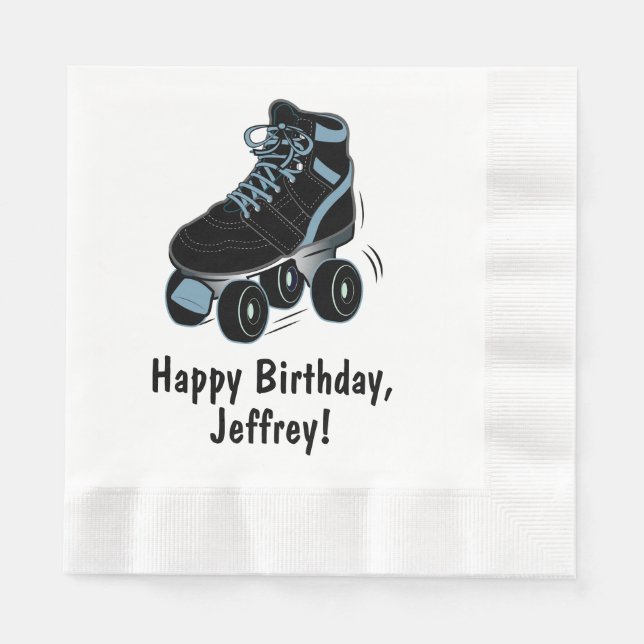 Roller Skate Happy Birthday Name Customisable Napkin (Front)