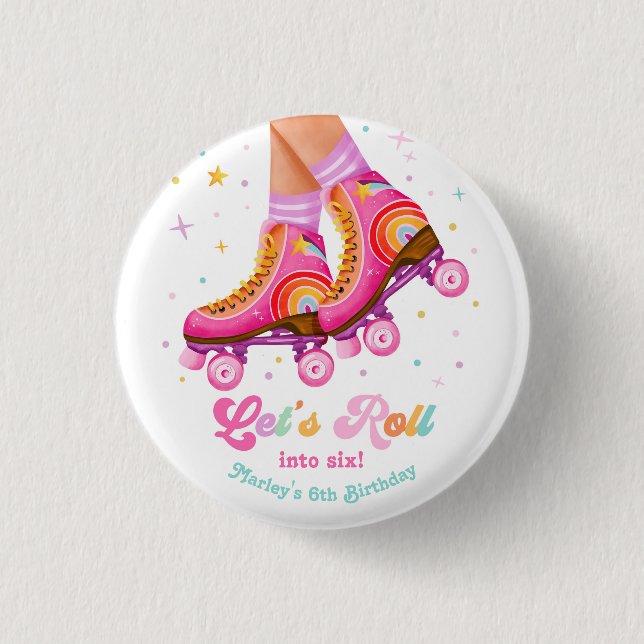 Roller Skate Let's Roll Skating Girl Birthday 3 Cm Round Badge (Front)