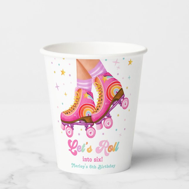Roller Skate Let's Roll Skating Girl Birthday Paper Cups (Front)