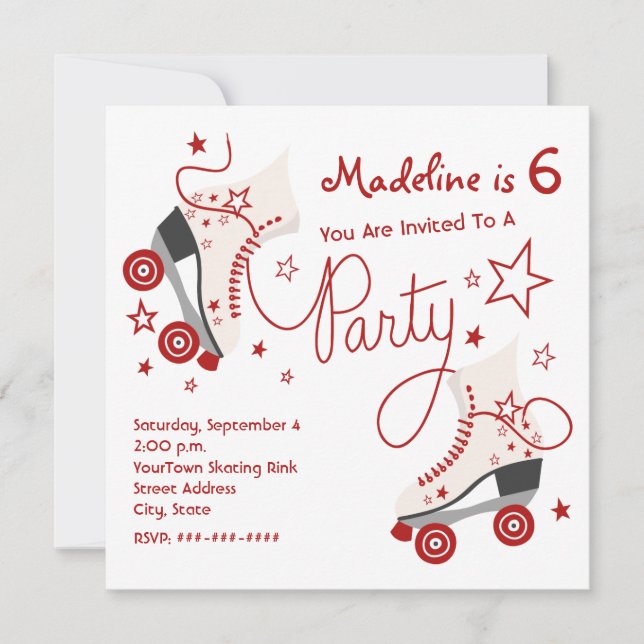 Roller Skate Party Invitation - Red (Front)