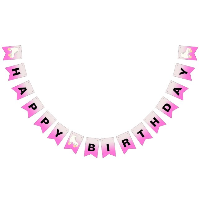 Roller Skate Pink Ombre Happy Birthday Bunting (All)