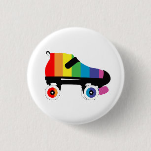 roller skate rainbow stripes 3 cm round badge
