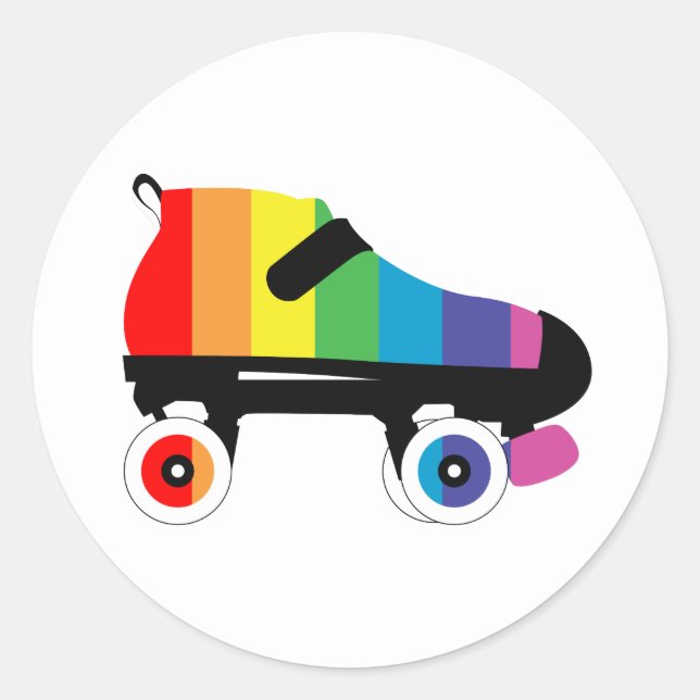 roller skate rainbow stripes classic round sticker (Front)