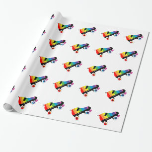 roller skate rainbow stripes wrapping paper