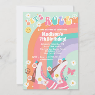 Roller Skate Retro Groovy Birthday Invitations