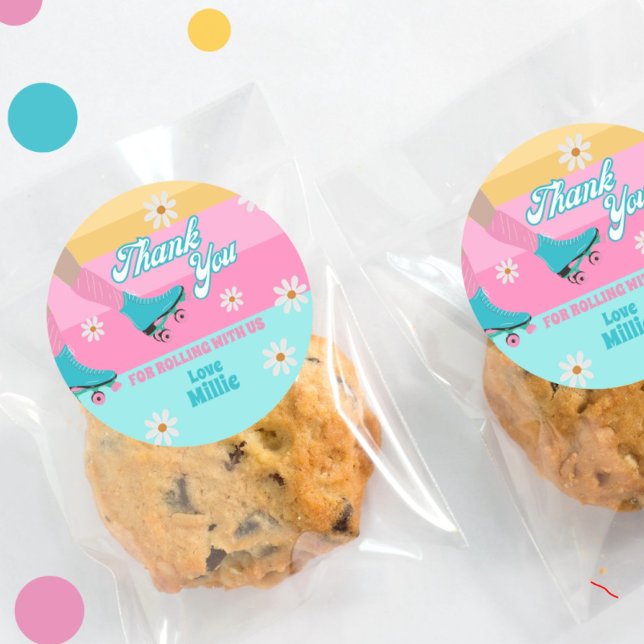 Roller skate Retro Rainbow Birthday Party Classic Round Sticker (Creator Uploaded)