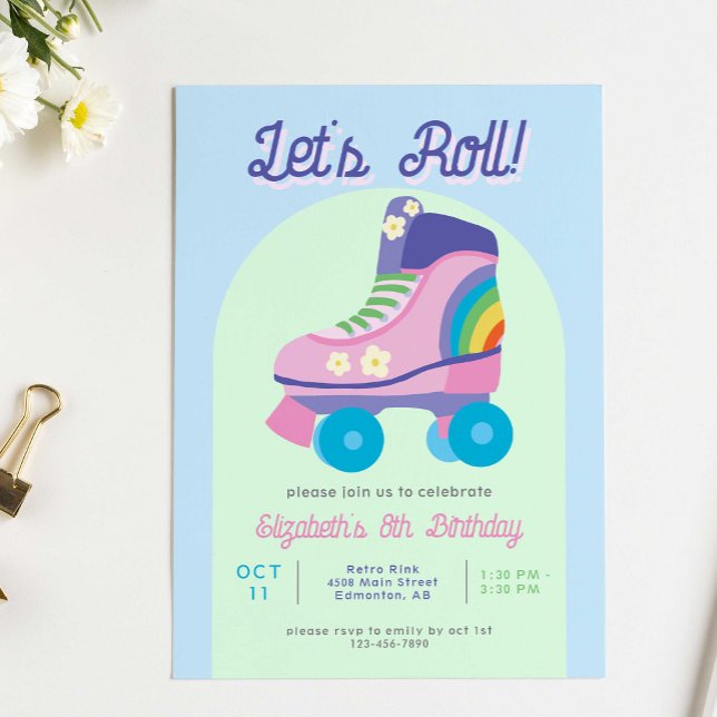 Roller Skate Retro Skating Girls Birthday Invitation (Creator Uploaded)