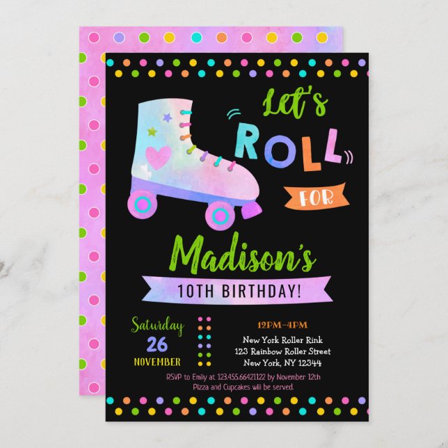 Roller Skate Skating Birthday Party Invitations (Front/Back)