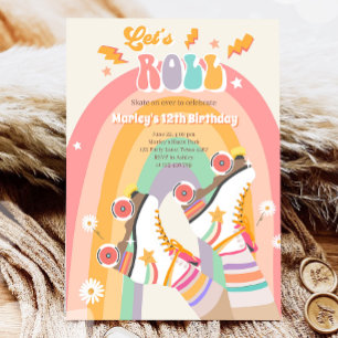 Roller Skate Skating Retro Groovy Birthday Party I Invitation