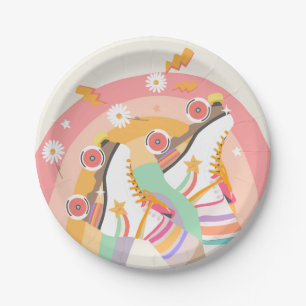 Roller Skate Skating Retro Groovy Girl Birthday Pa Paper Plate