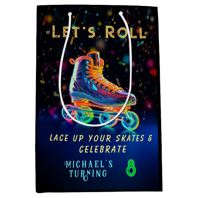 Roller Skate, Turning 8 Medium Gift Bag (Front)