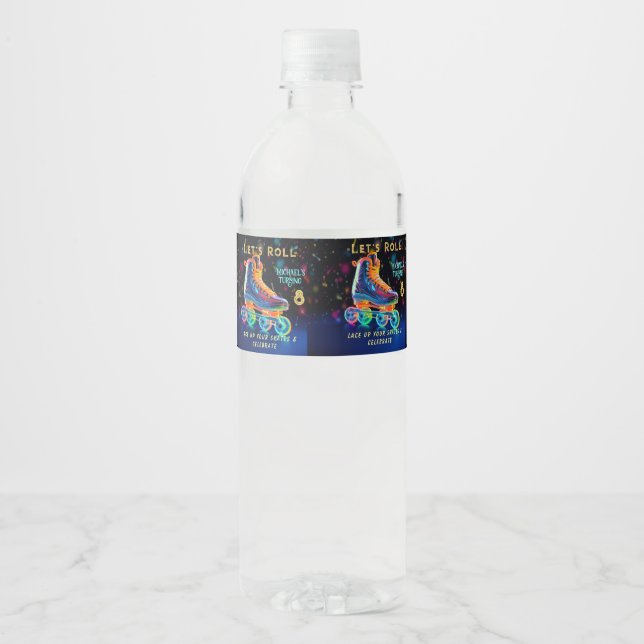 Roller Skate, Turning 8 Water Bottle Label (Front)