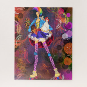 Roller Skater Punk Farm Girl With Roosters - Fun Jigsaw Puzzle