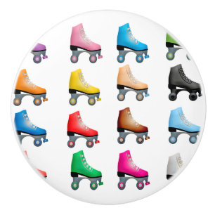 Roller Skates Colorful Pattern Retro Rollerskates Ceramic Knob