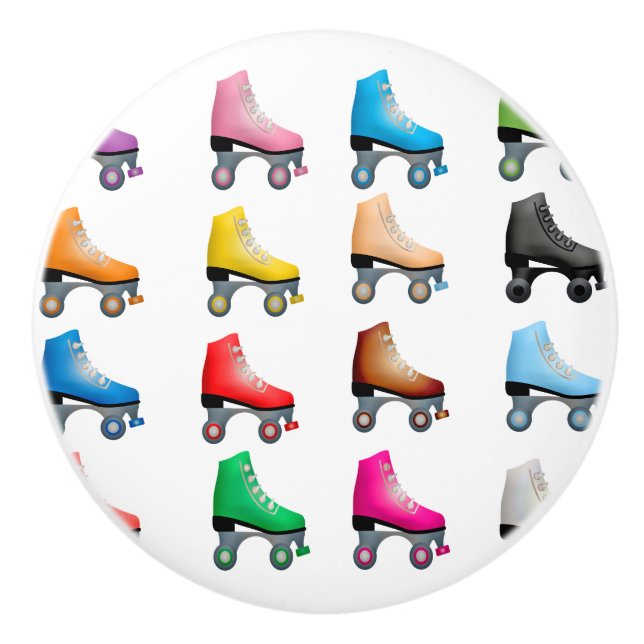 Roller Skates Colorful Pattern Retro Rollerskates Ceramic Knob (Front)