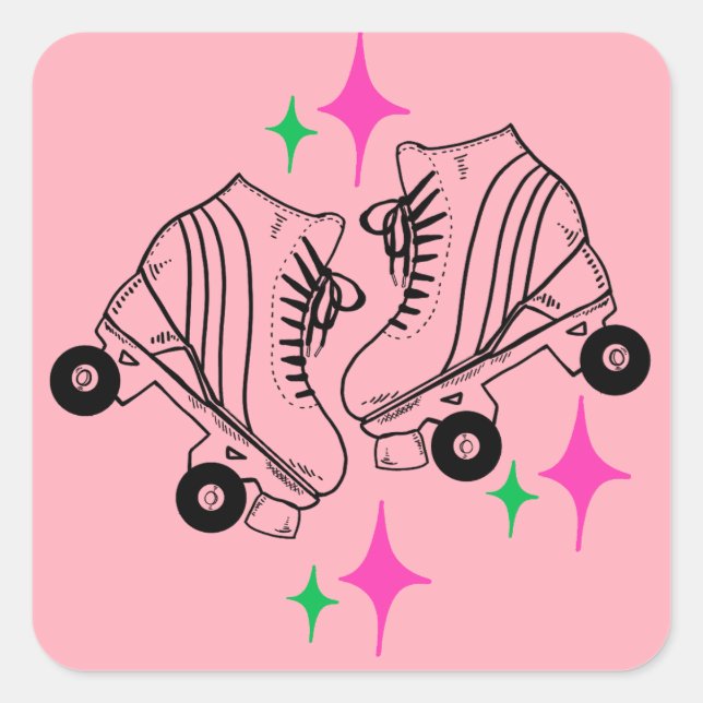 Roller Skates Derby Skating Pink Birthday Party  Square Sticker (Front)