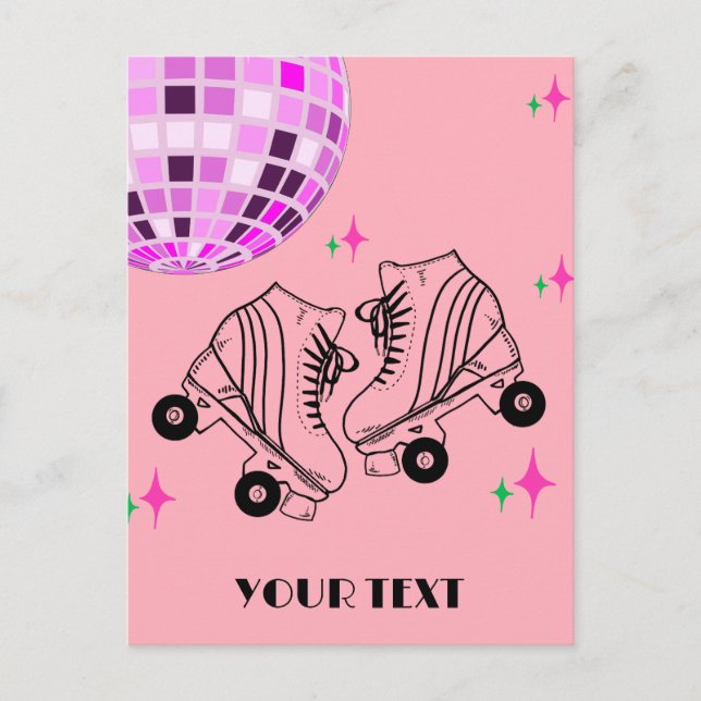 Roller Skates Derby Skating Pink Disco Birthday  Postcard (Front)