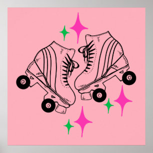 Roller Skates Derby Skating Pink Poster
