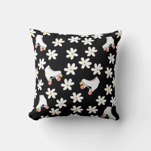Roller Skates Floral Black Roller Skater Gift Cushion