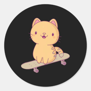 Roller Skates Funny Cat Skating Skateboarding For Classic Round Sticker