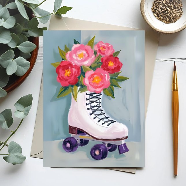 Roller Skates Rose Bouquet Painting Postcard (Creator Uploaded)