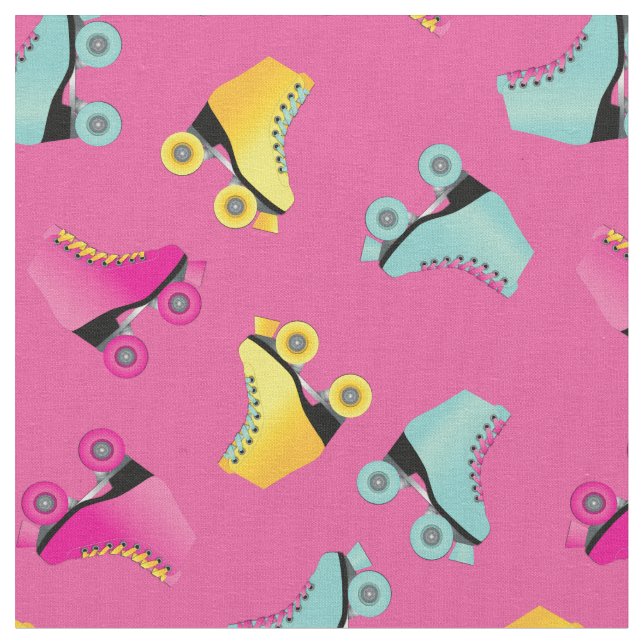 Roller Skates Skating Rink Retro Pink Fabric (Close Up)