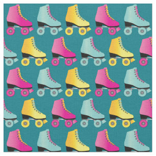 Roller Skates Skating Rink Retro Teal Fabric