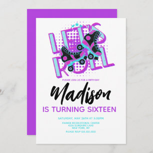 Roller Skates Sweet 16 Theme Birthday Party Invitation