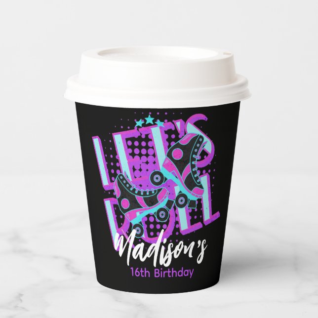 Roller Skates Sweet 16 Theme Birthday Party Paper Cups (Front)