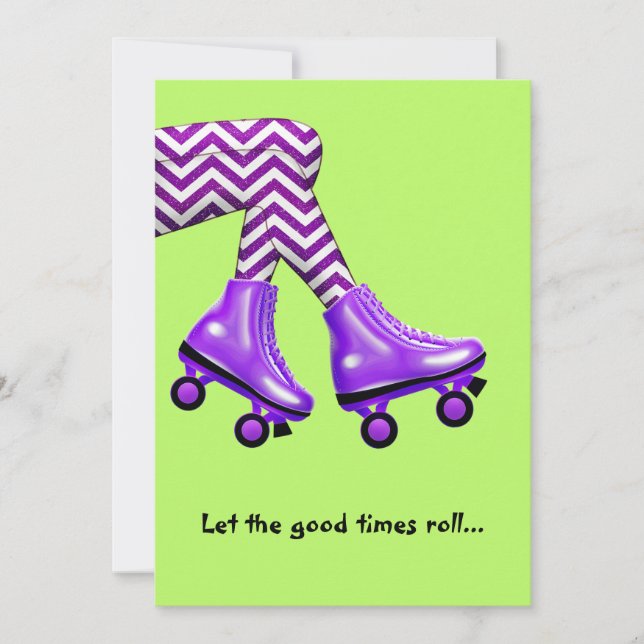 Roller skates with purple socks birthday card (Front)