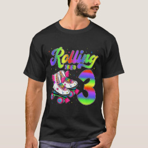 Roller Skating 3rd Birthday Girls Rollin Into 3 Ye T-Shirt
