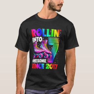 Roller Skating 7th Birthday Girls Rollin into 7 Aw T-Shirt