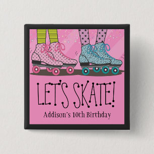 Roller Skating Birthday Party Favour for Girls 15 Cm Square Badge