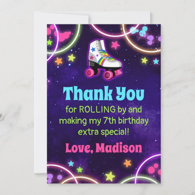 Roller Skating Birthday Party Flat Thank You Cards (Front)