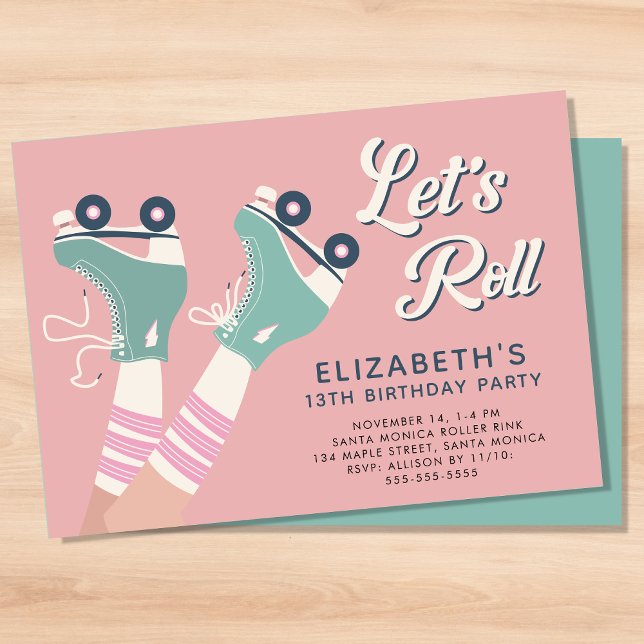 Roller Skating Birthday Party Invitation (A roller skating birthday party invitation with a cool retro vibe)