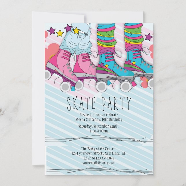 roller skating birthday party invitation Neon  (Front)